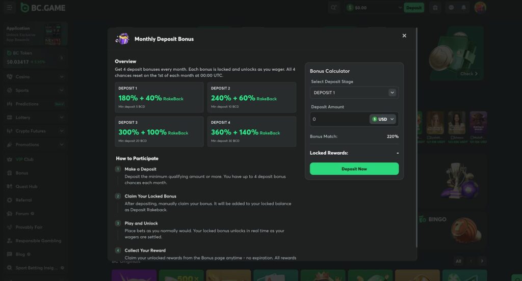 BC.Game Monthly bonuses