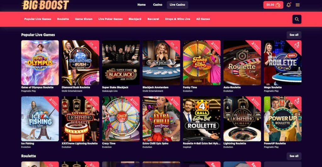 Big Boost_ Live Casino Section