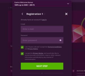 malina casino registration step 2