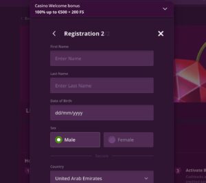 malina casino registration step 3