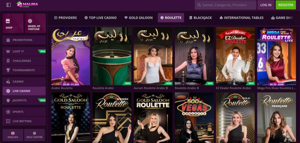 malina casino roulette selection