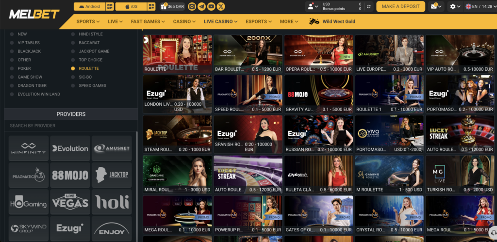 melbet live roulette tables