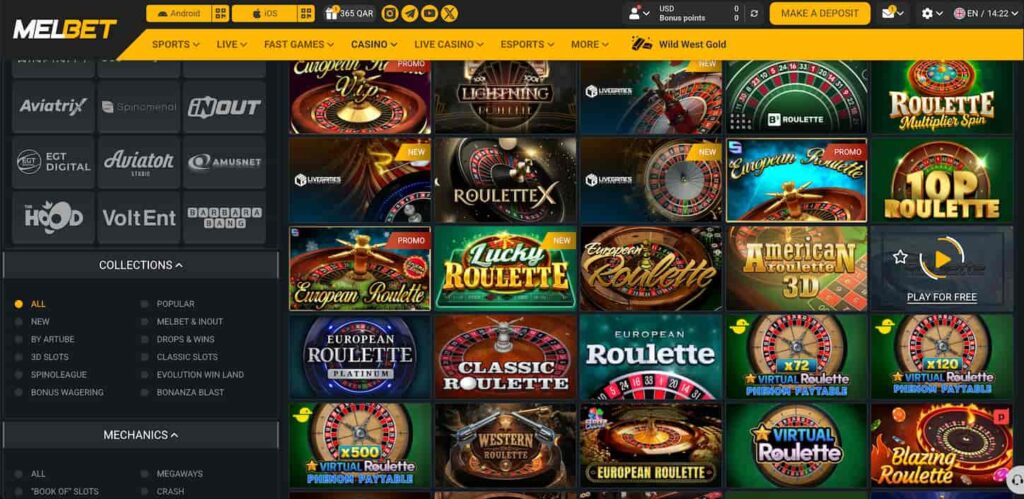 melbet online roulette section