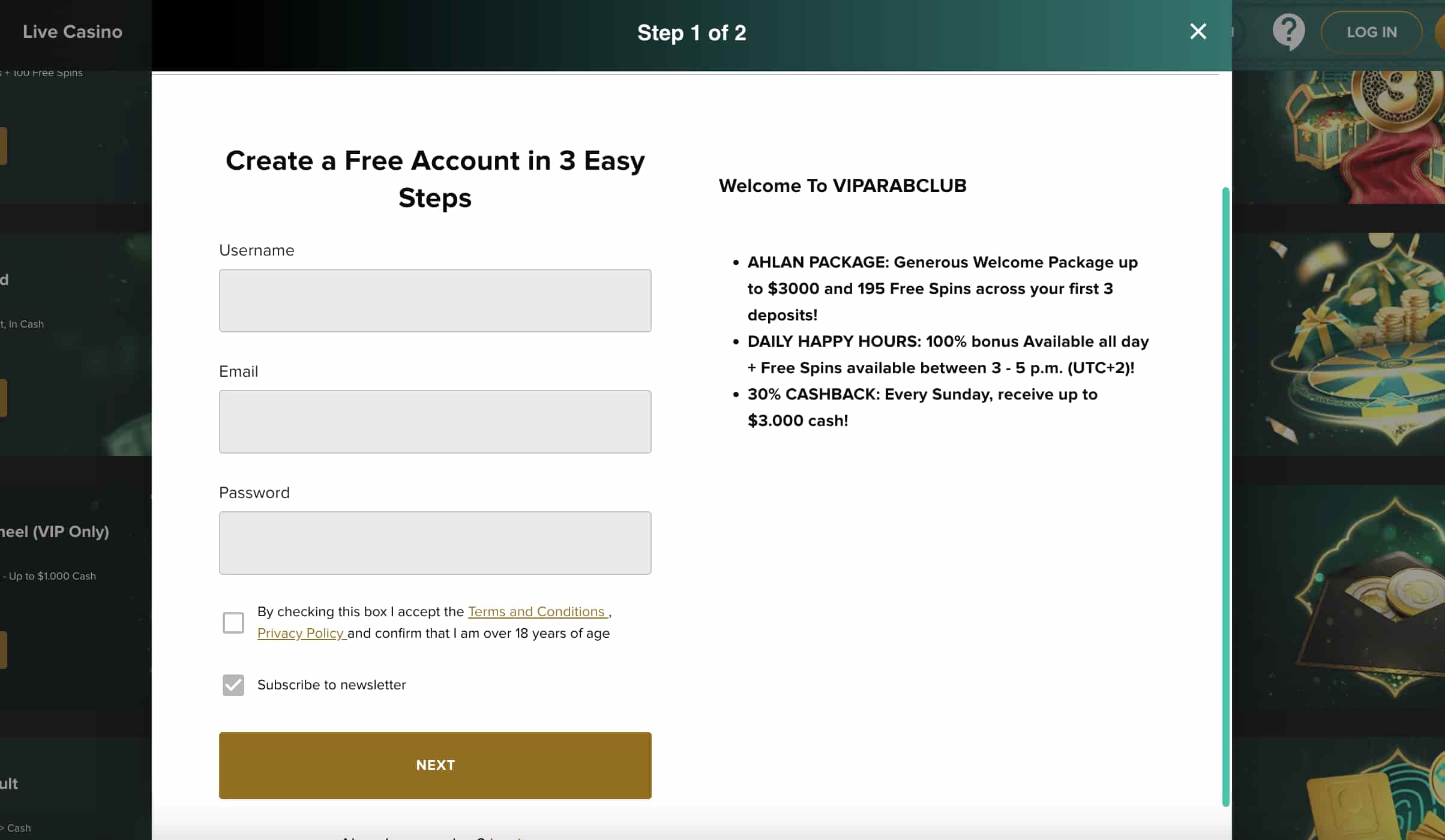 vip arab club registration step1